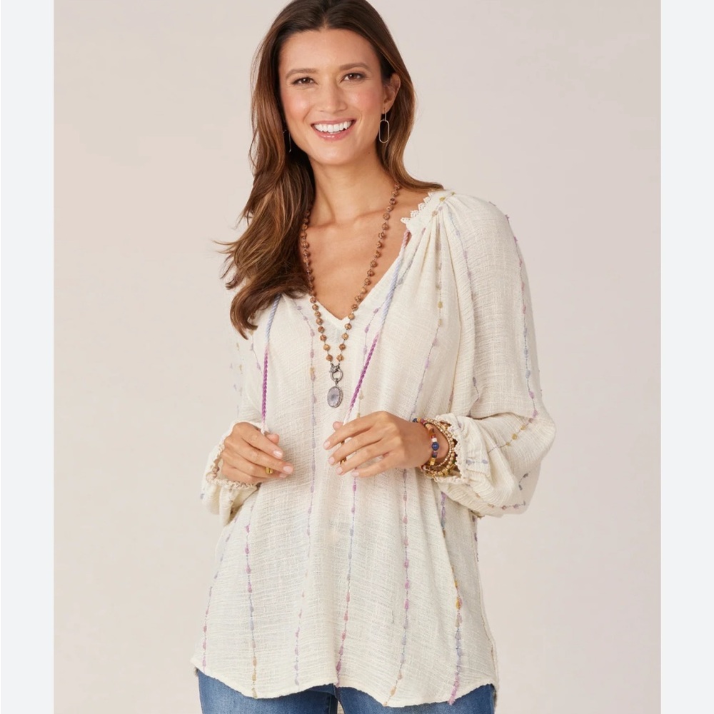 NWT Democracy Lace Edge Blouse PL Petite Large Boho Peasant Top Coastal Boho